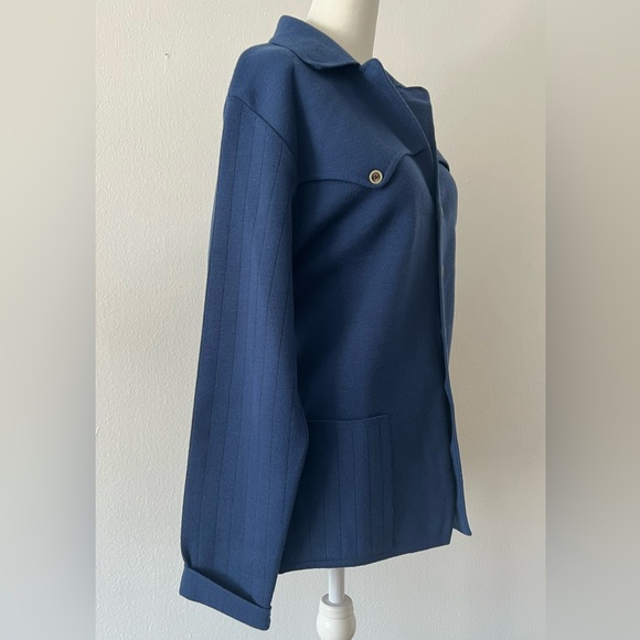 VINTAGE navy synthetic blend button down sweater sz 52 - Picture 3 of 5